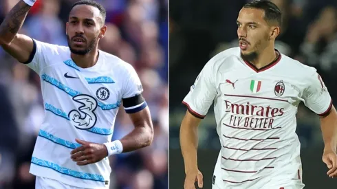 Pierre-Emerick Aubameyang of Chelsea and Ismael Bennacer of AC Milan