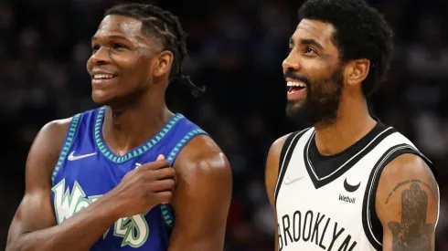 Anthony Edwards of the Minnesota Timberwolves and Kyrie Irving of the Brooklyn Nets