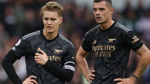 Martin Oedegaard and Granit Xhaka of Arsenal