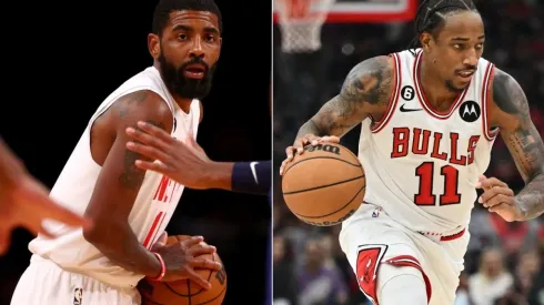 Kyrie Irving of the Brooklyn Nets (L) and DeMar DeRozan of the Chicago Bulls (R)