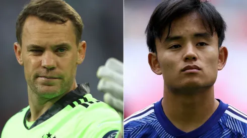 Manuel Neuer of Germany and Takefusa Kubo of Japan