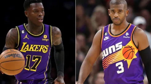 Dennis Schroder of the Los Angeles Lakers and Chris Paul of the Phoenix Suns