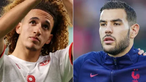Hannibal Mejbri of Tunisia and Theo Hernandez of France