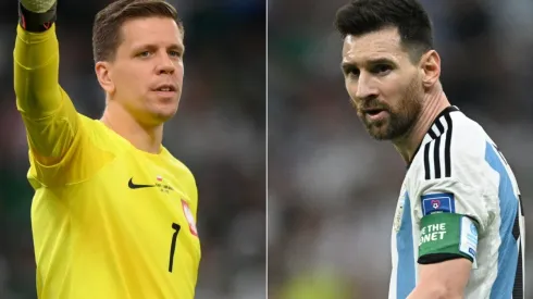 Wojciech Szczesny of Poland and Lionel Messi of Argentina