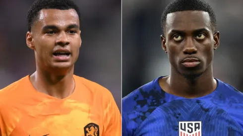 Cody Gakpo of Netherlands and Timothy Weah of the USMNT