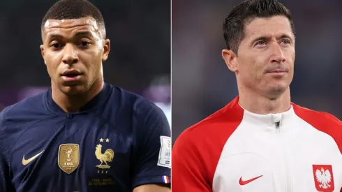 Kylian Mbappe of France and Robert Lewandowski of Poland