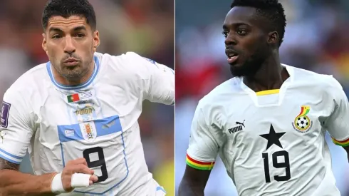 Luis Suarez of Uruguay and Inaki Williams of Ghana