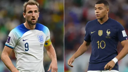 Harry Kane of England and Kylian Mbappe of France