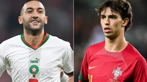 Hakim Ziyech of Morocco and Joao Felix of Portugal