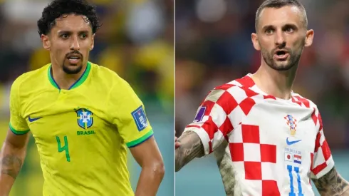 Marquinhos of Brazil and Marcelo Brozovic of Croatia