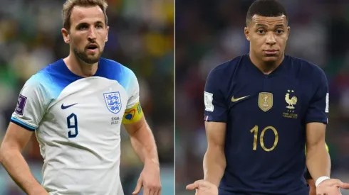 Harry Kane of England and Kylian Mbappe of France