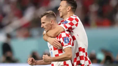 Mislav Orsic and Ivan Perisic of Croatia