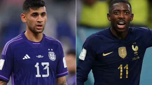Cristian Romero of Argentina and Ousmane Dembele of France