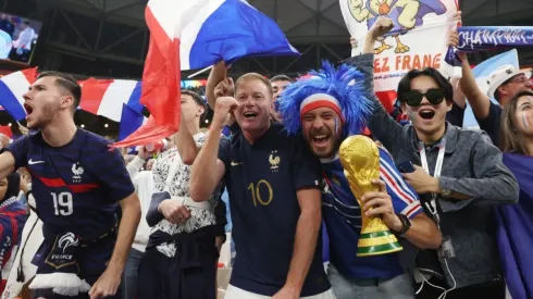 France fans show their support prior to the FIFA World Cup Qatar 2022 Final match between Argentina and France at Lusail Stadium on December 18, 2022 in Lusail City, Qatar.
