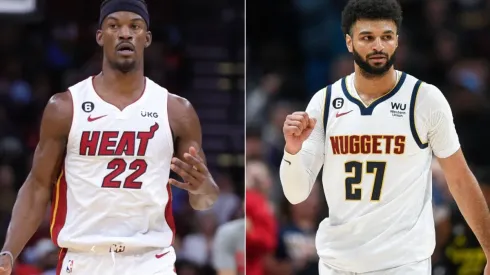 Jimmy Butler of the Miami Heat and Jamal Murray of the Denver Nuggets