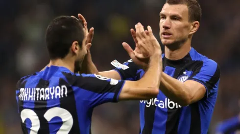 Henrikh Mkhitaryan and Edin Dzeko of Inter
