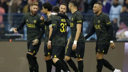PSG celebrating a goal against the Riyadh All Stars.