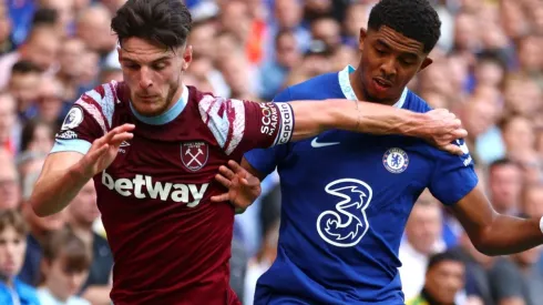 Declan Rice of West Ham and Wesley Fofana of Chelsea
