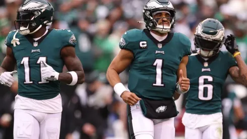 Jalen Hurts, A.J. Brown, and DeVonta Smith