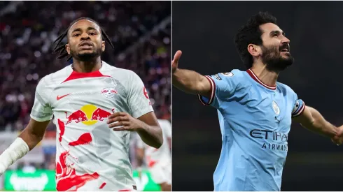 Christopher Nkunku of RB Leipzig and Ilkay Guendogan of Manchester City