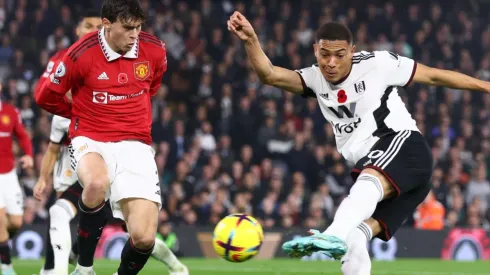 Victor Lindelof of Manchester United and Carlos Vinicius of Fulham
