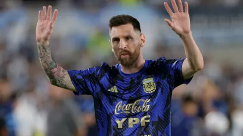 Argentina's captain Lionel Messi warming up.