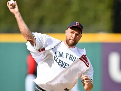 Video: Travis Kelce has epic fail with first pitch at Guardians home opener, Patrick Mahomes’ reaction