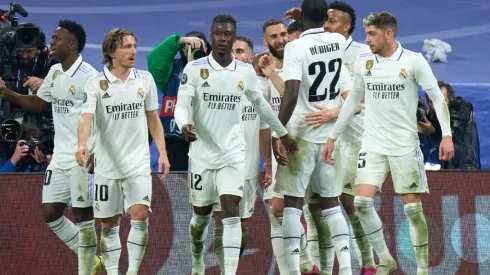 Karim Benzema of Real Madrid celebrates with teammates