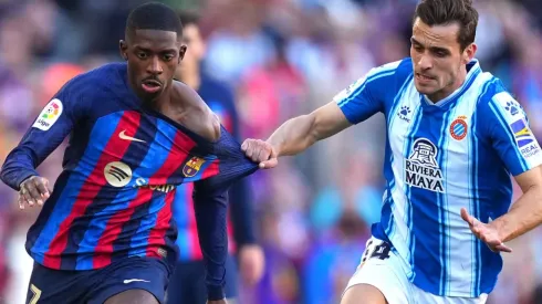 Ousmane Dembele of Barcelona and Brian Olivan of Espanyol