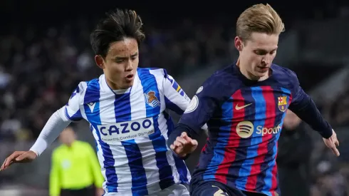 Takefusa Kubo of Real Sociedad and Frenkie de Jong of Barcelona