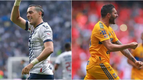 Rogelio Funes Mori of Monterrey (L) and Andre Pierre Gignac of Tigres (R)