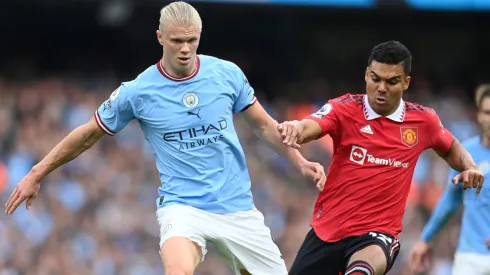 Erling Haaland of Manchester City and Casemiro of Manchester United