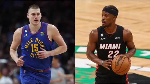 Nikola Jokic of the Nuggets (left) and Jimmy Butler of the Heat.