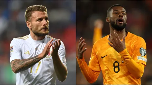 Ciro Immobile of Italy (L) and Georginio Wijnaldum of Netherlands (R)