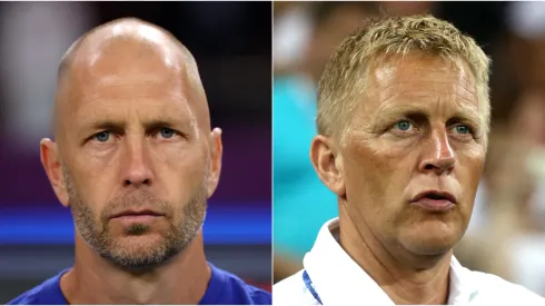 Gregg Berhalter of the USMNT and Heimir Hallgrimsson of Jamaica
