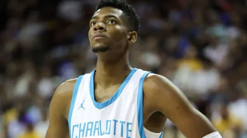 LAS VEGAS, NEVADA - JULY 09: Brandon Miller #24 of the Charlotte Hornets waits during a free throw attempt in the first half of a 2023 NBA Summer League game against the Los Angeles Lakers at the Thomas & Mack Center on July 09, 2023 in Las Vegas, Nevada. NOTE TO USER: User expressly acknowledges and agrees that, by downloading and or using this photograph, User is consenting to the terms and conditions of the Getty Images License Agreement. (Photo by Ethan Miller/Getty Images)