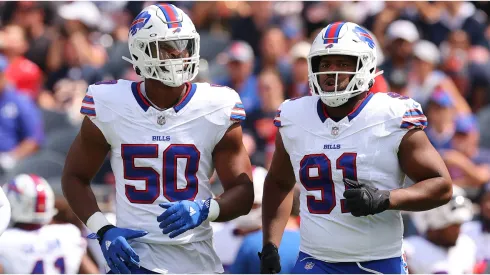 Greg Rousseau #50 and Ed Oliver #91 of the Buffalo Bills