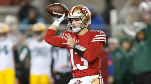 Brock Purdy #13 of the San Francisco 49ers throws a pass during the first half against the Green Bay Packers in the NFC Divisional Playoffs at Levi's Stadium on January 20, 2024 in Santa Clara, California.
