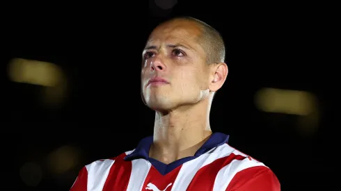 An emotional Javier Hernandez gets during the event to announce his return to Chivas after 13 years at Akron Stadium on January 27, 2024 in Zapopan, Mexico. Chicharito became one of the most popular and important Mexican players during the past decade. Javier Hernandez played in Europe for Manchester United, Real Madrid, Bayer 04 Leverkusen, West Ham United and Sevilla.