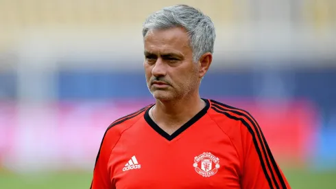 Jose Mourinho, Manager of Manchester United looks on during a training session ahead of the UEFA Super Cup final between Real Madrid and Manchester United on August 7, 2017 in Skopje, Macedonia.
