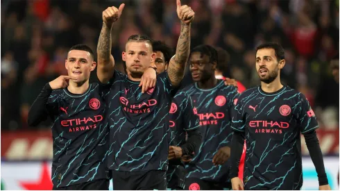 Kalvin Phillips of Manchester City celebrates with teammate