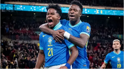 Brazil's Endrick celebrates with Vini Jr