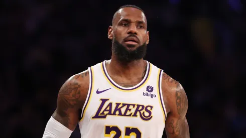 LeBron James #23 of the Los Angeles Lakers in action against the New York Knicks during their game at Madison Square Garden on February 03, 2024 in New York City.