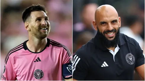 Lionel Messi (left) and his bodyguard Yassine Cheuko.