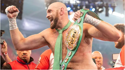 Tyson Fury celebrates in the ring