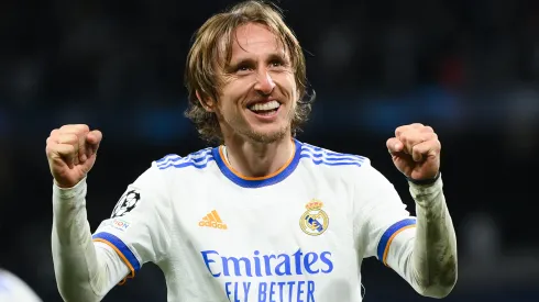 Luka Modric of Real Madrid CF celebrates at the end of the UEFA Champions League Round Of Sixteen Leg Two match between Real Madrid and Paris Saint-Germain at Estadio Santiago Bernabeu on March 09, 2022.