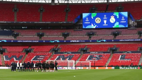 General view inside the stadium as Real Madrid players and staff are interacting during a Real Madrid CF Training Session ahead of their UEFA Champions League 2023/24 Final match against Borussia Dortmund at Wembley Stadium on May 31, 2024 in London, England.