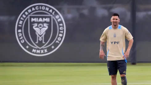 Lionel Messi of Argentina looks on during a training session at Florida Blue Training Center on June 5, 2024 in Fort Lauderdale, Florida.