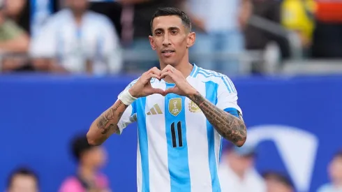Angel Di Maria #11 of Argentina celebrates after scoring a goal against Ecuador in the first half during an International Friendly match at Soldier Field on June 09, 2024 in Chicago, Illinois.