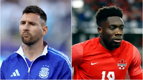Lionel Messi of Argentina (left) and Alphonso Davies of Canada.